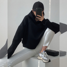 短款黑色连帽卫衣女款秋冬新款小个子加绒韩版宽松慵懒风套头上衣