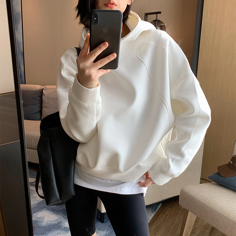 加绒加厚宽松小个子短款卫衣女