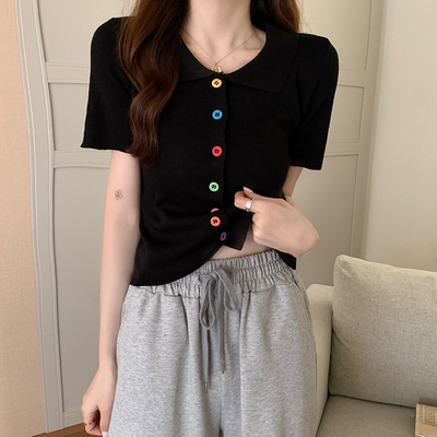 polo衫t恤女显瘦短款上衣