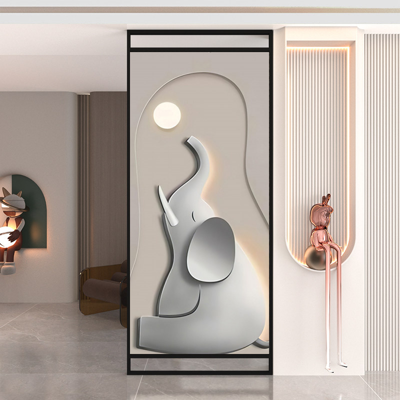 轻奢入户玄关酒店屏风隔断客厅到顶现代简约装饰遮挡金属座屏大象,住宅家具,座屏,淘宝优惠券,粉丝福利购,淘宝优惠卷