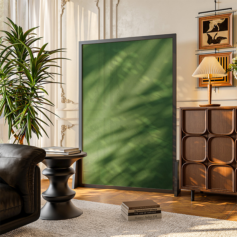 现代简约绿色光影实木屏风隔断客厅家用小户型玄关背景墙移动遮挡
