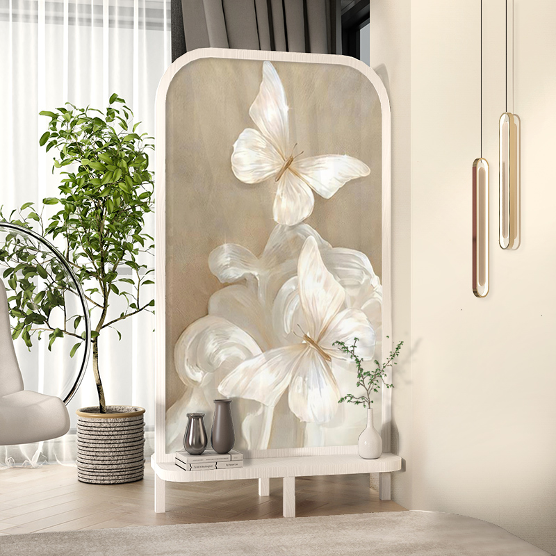 奶油风蝴蝶实木屏风隔断客厅装饰可移动小户型玄关遮挡置物架座屏