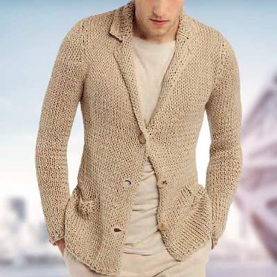 2023秋冬欧美男士粗针长袖外套时尚西装领开衫毛衣Men's knitwear
