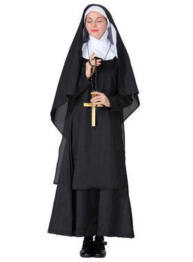 万圣节服装亚马逊成人nun女款黑色长袍服欧美出口角色扮演服