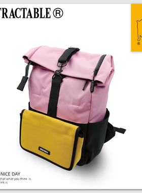 INTRACTABLE原创多功能搭载系列黑甜配色大容量旅行双肩背卷口包