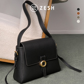 ZESH 2025新款 泽尚 铜钱邮差包通勤单肩包斜挎包女包高级包包女式