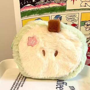 青苹果零钱卡包可爱毛绒迷你化妆包女生姨妈巾收纳包高颜值耳机包