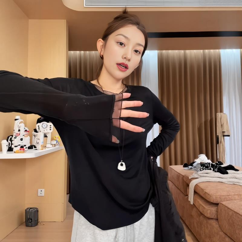 JOYIASS2025新款白色圆领长袖打底衫女装秋冬欧货显瘦面膜上衣t恤