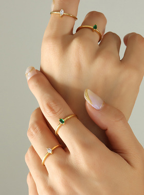 欧美菱形镶嵌锆石设计戒指指环男女同款时尚钛钢跨境热销精致