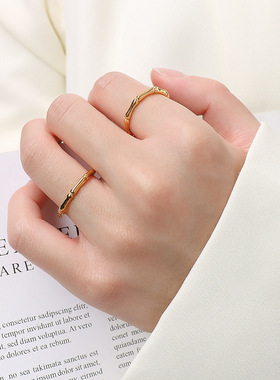 韩版ins简约百搭竹节戒指女指环节节高升首饰钛钢材质镀18k