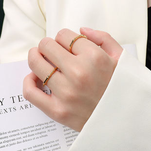 韩版ins简约百搭竹节戒指女指环节节高升首饰钛钢材质镀18k