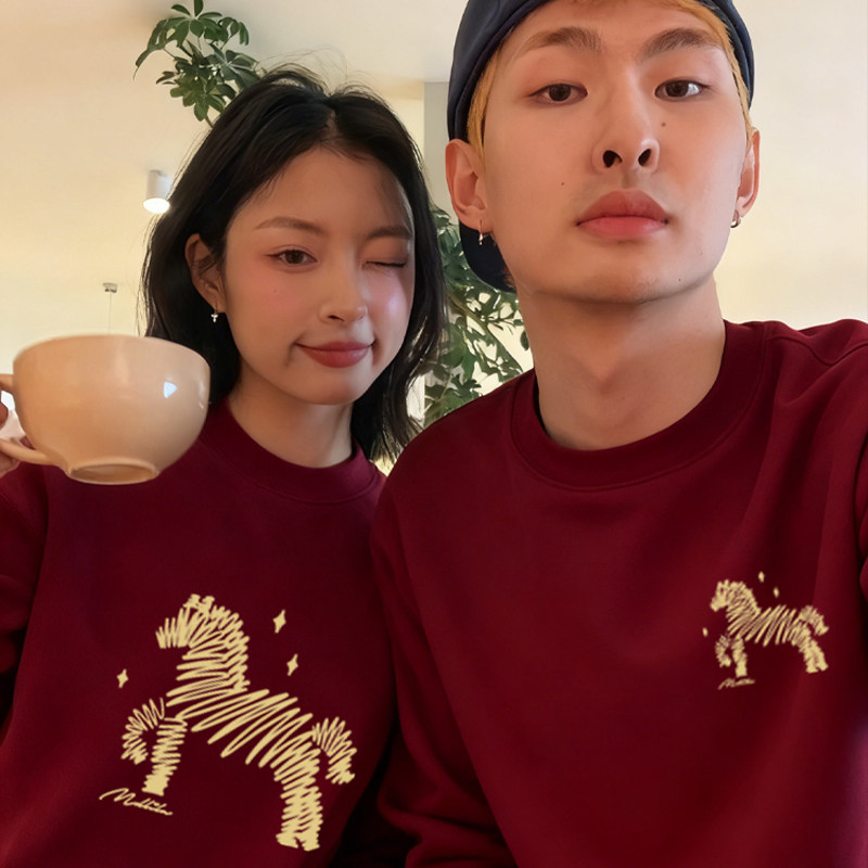 乔巴先生特别的情侣装卫衣秋冬季新款线条小马新年氛围感套头上衣