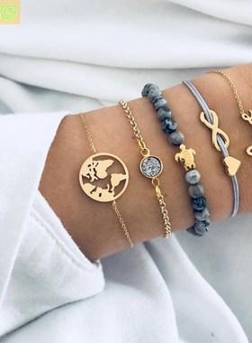 5PCS love 8 letters LOVE Turtle beaded turquoise bracelet