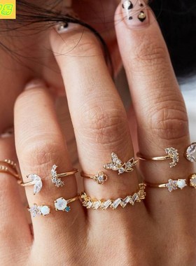 Butterfly Flower Ring Women's Vintage Wedding Crystal Rings