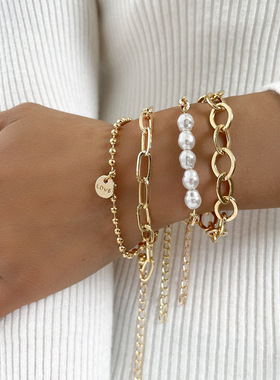 New Pearl Bracelet Fashion Thick Chain English Letter women