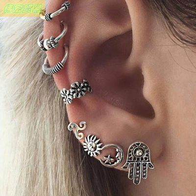 new hot 8pcs Bohemian retro sun moon earrings stud set women