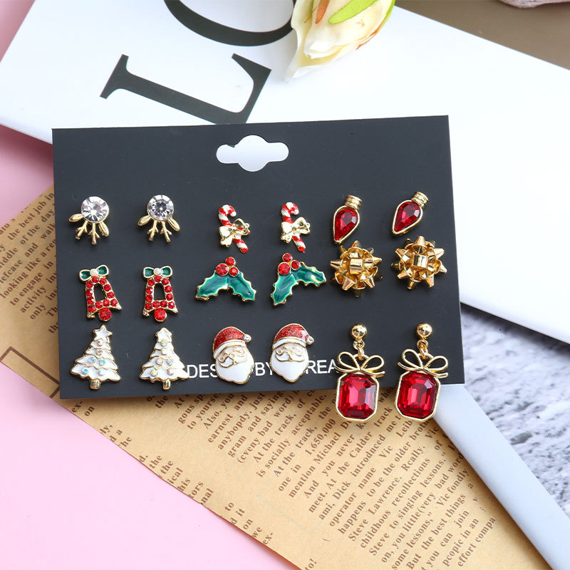 耳钉Christmas Earnail Set Elk Bow Hat Tree ear stud Earrings