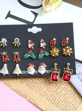 耳钉Christmas Earnail Set Elk Bow Hat Tree ear stud Earrings