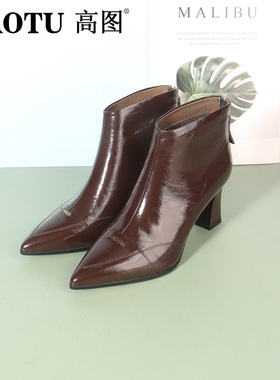 高图短靴女2024冬季新款牛油皮靴女短筒气质百搭显瘦靴5416-80833