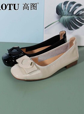 高图浅口单鞋女2025秋季新款漆皮亮面蝴蝶结甜美小皮鞋0503-60131