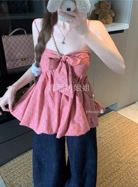 2026时尚减龄红色波点结背心吊带女夏季别致修身显瘦新款吊带上衣