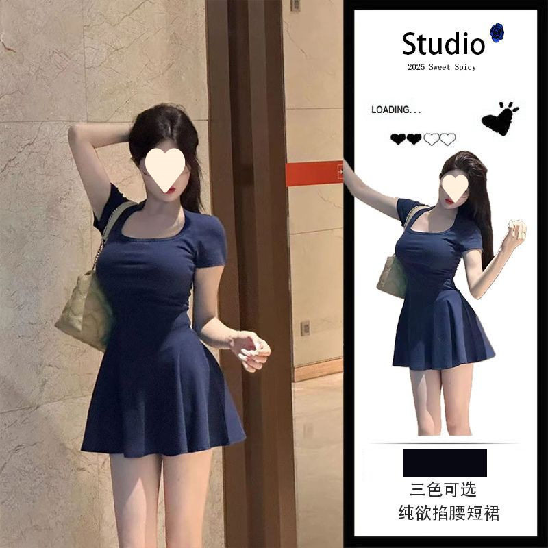小个子A字短裙夏季韩版2025新款收腰显瘦时尚休闲气质连衣裙女装