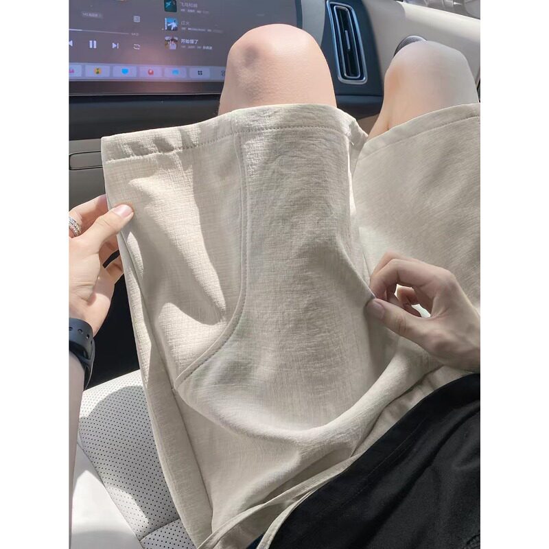 老钱风斜切仿亚麻短裤男夏季薄款短裤