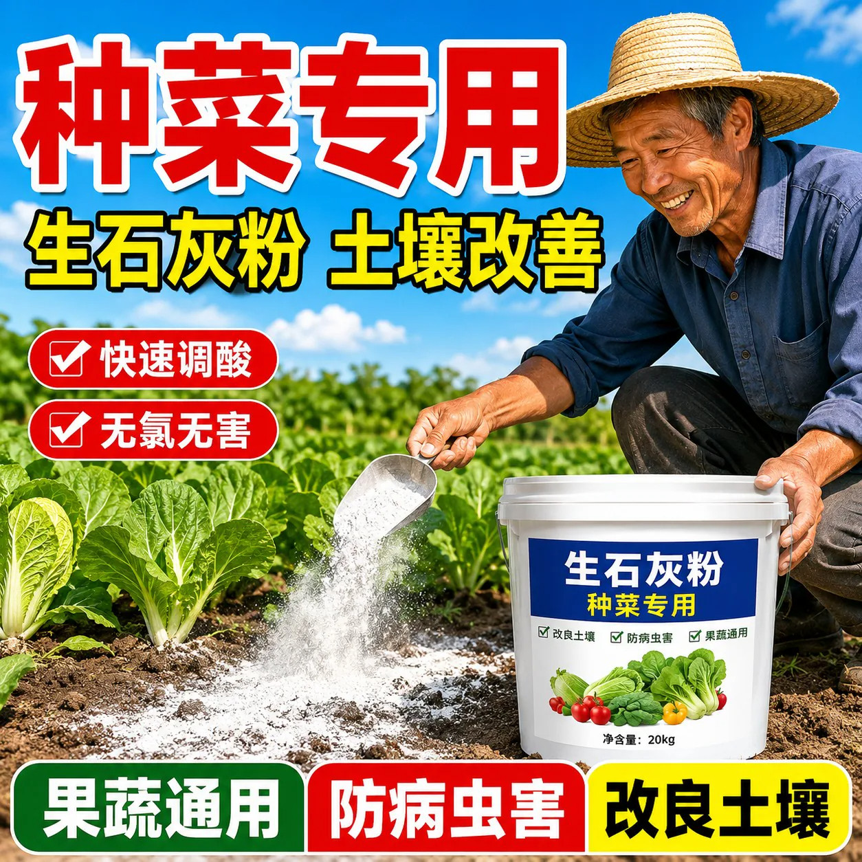 生石灰粉消毒杀菌改良土壤蔬菜种