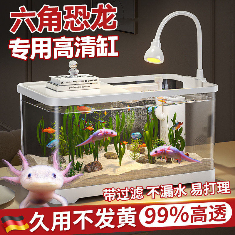 六角恐龙专用鱼缸过滤制氧一体机小型客厅桌面生态负压缸造景全套