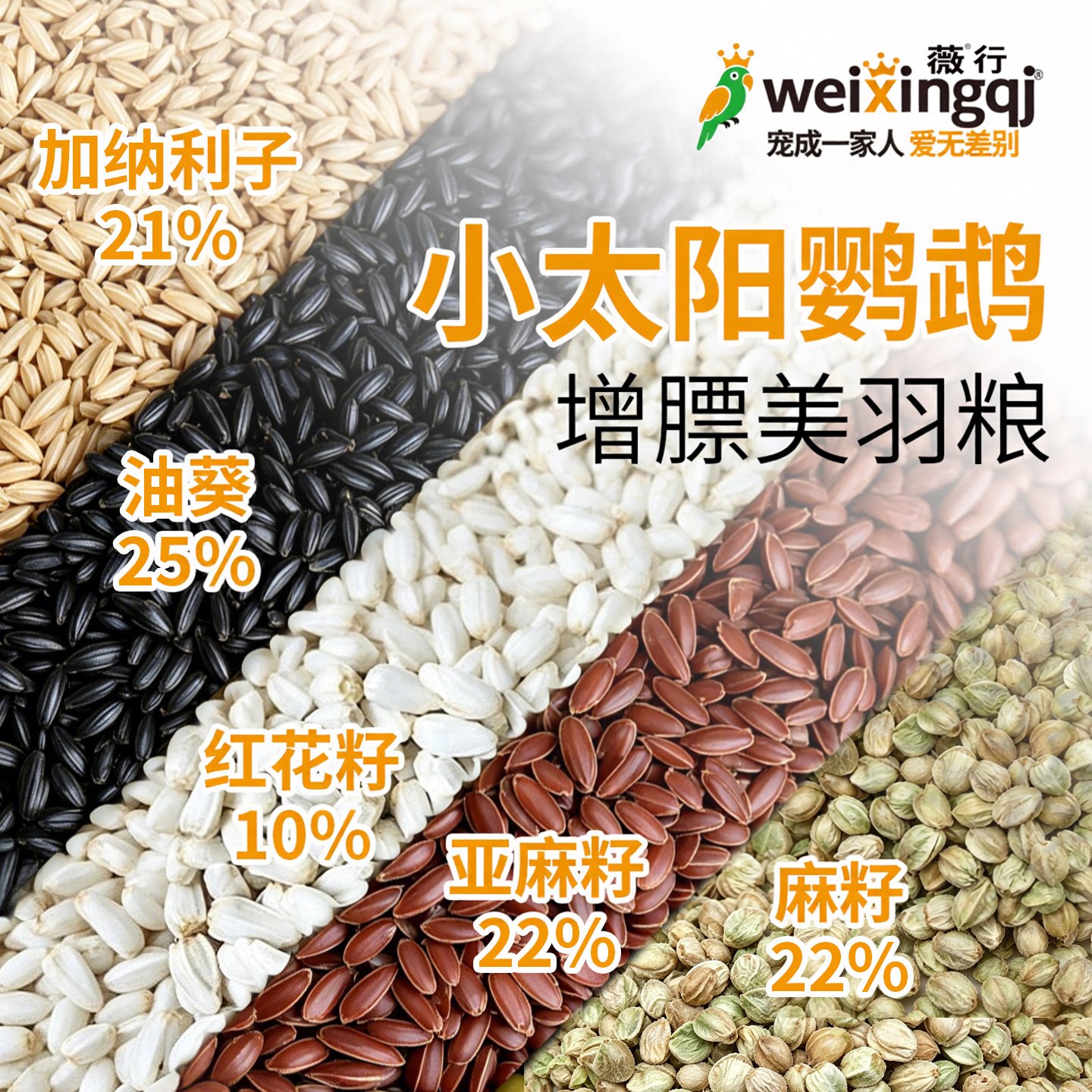 小太阳鹦鹉鸟粮和尚玄凤牡丹种子混合粮食纸壳麻子油葵红花籽专用