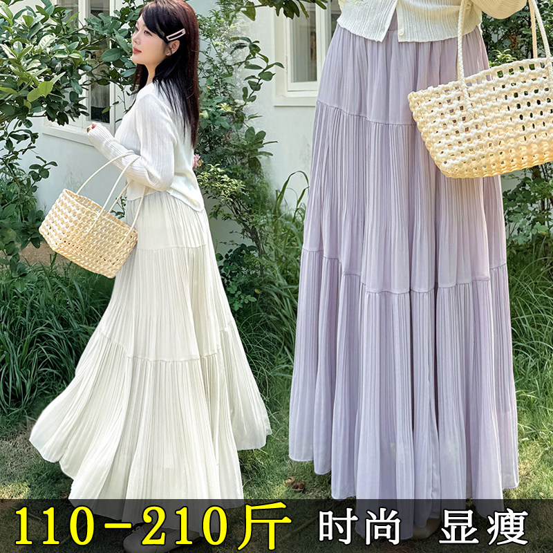 大码高腰显瘦半身裙女2025夏季新款200斤胖mm宽松气质a字中长裙子