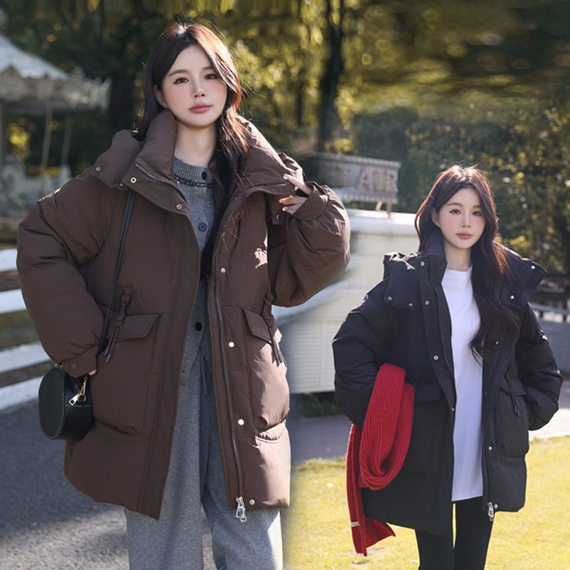 羽绒服女大码中长款连帽加厚外套