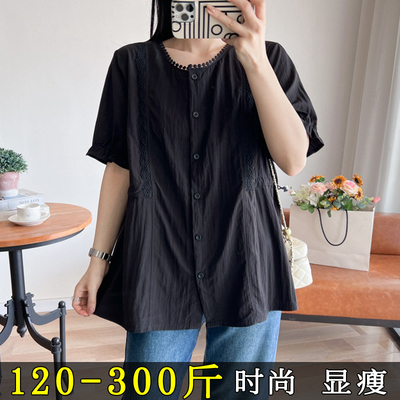 小衫女胖mm遮肚子显瘦衬衫上衣夏