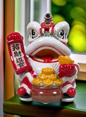 美陶《招财狮》石湾公仔 创意家居装饰乔迁公司开业喜庆陶瓷摆件
