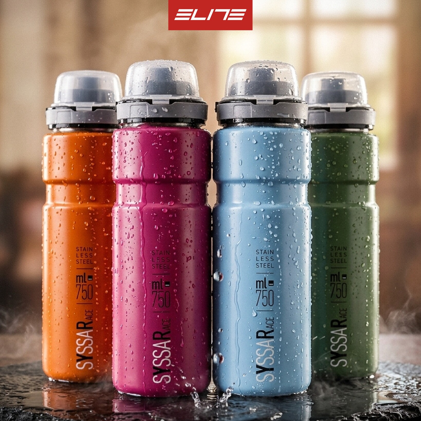 26新款Elite Syssa Race不锈钢骑行水壶防尘750ml红橙蓝绿意大利