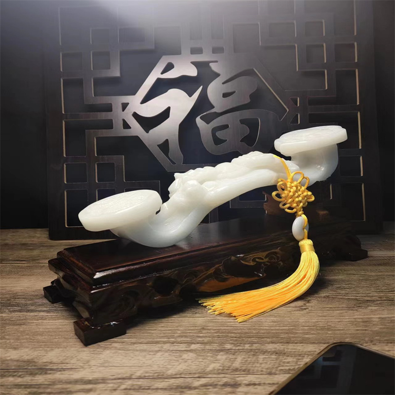天然白玉如意摆件客厅酒柜玄关商铺乔迁天然玉石礼品新房吉祥装饰