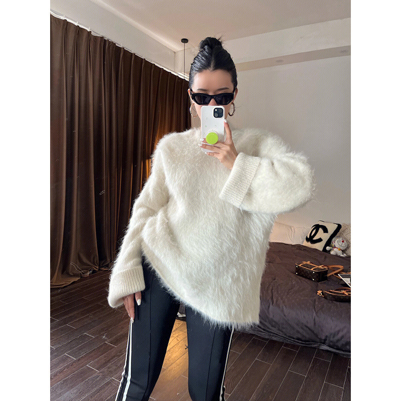 MINK FLEECE SWEATER WOMENS WINTER 2023 NEW KOREAN GENTLE WIND SOFT AND GLUTINOUS WEAR WARM MIDI TOP