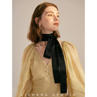 礼诚 乔亚女士 纯色细长条窄丝巾女百搭领巾发带绑包丝带真丝飘带