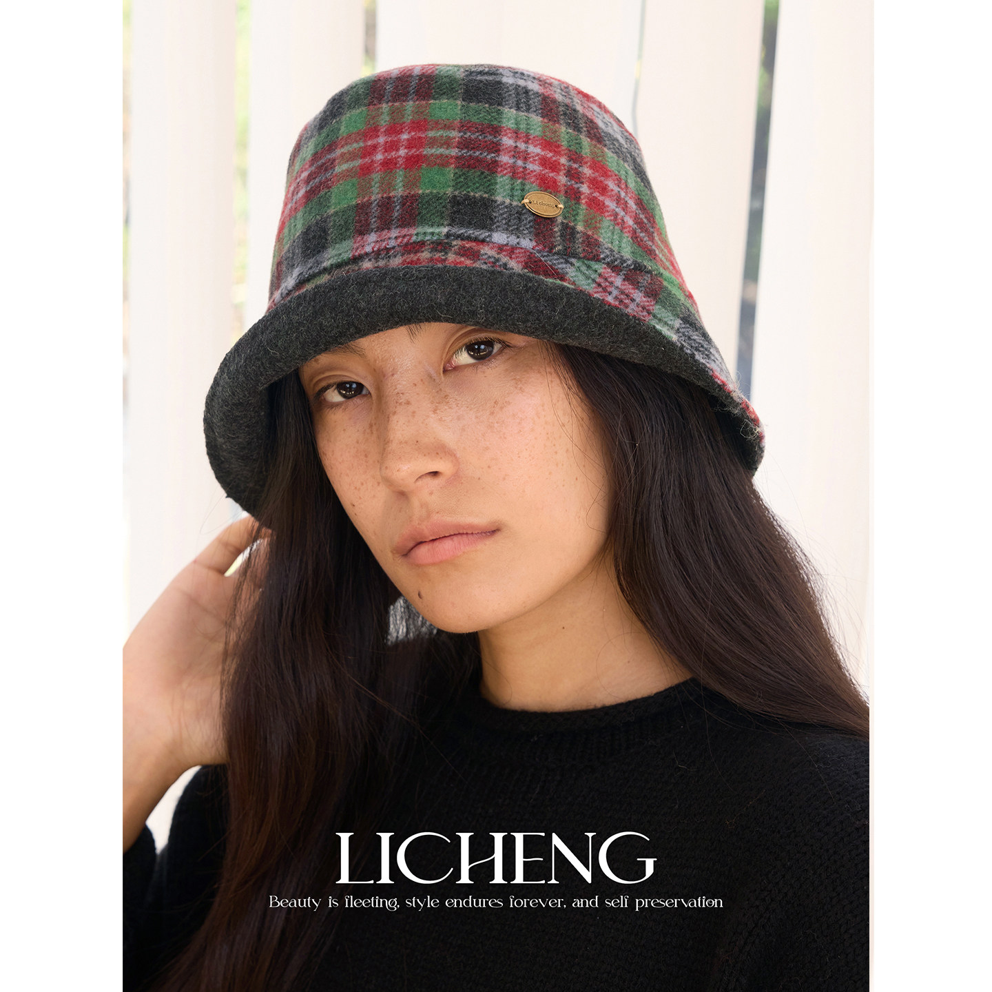 英伦新贵格纹羊毛渔夫帽毛呢帽子