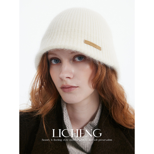 礼诚 软糯浣熊毛羊毛混纺针织渔夫帽女冬季护耳保暖显脸小盆帽