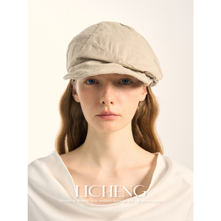 礼诚 小众不规则褶皱亚麻报童帽女造型感软檐贝雷帽 设计师自留款