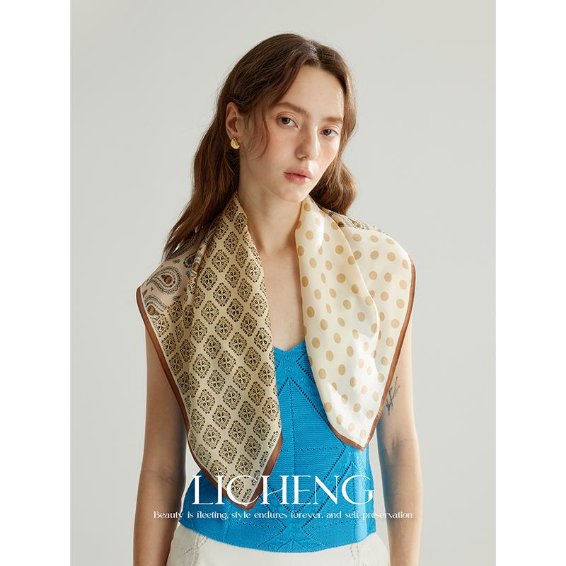 拼色波点100%桑蚕丝薄围巾丝巾