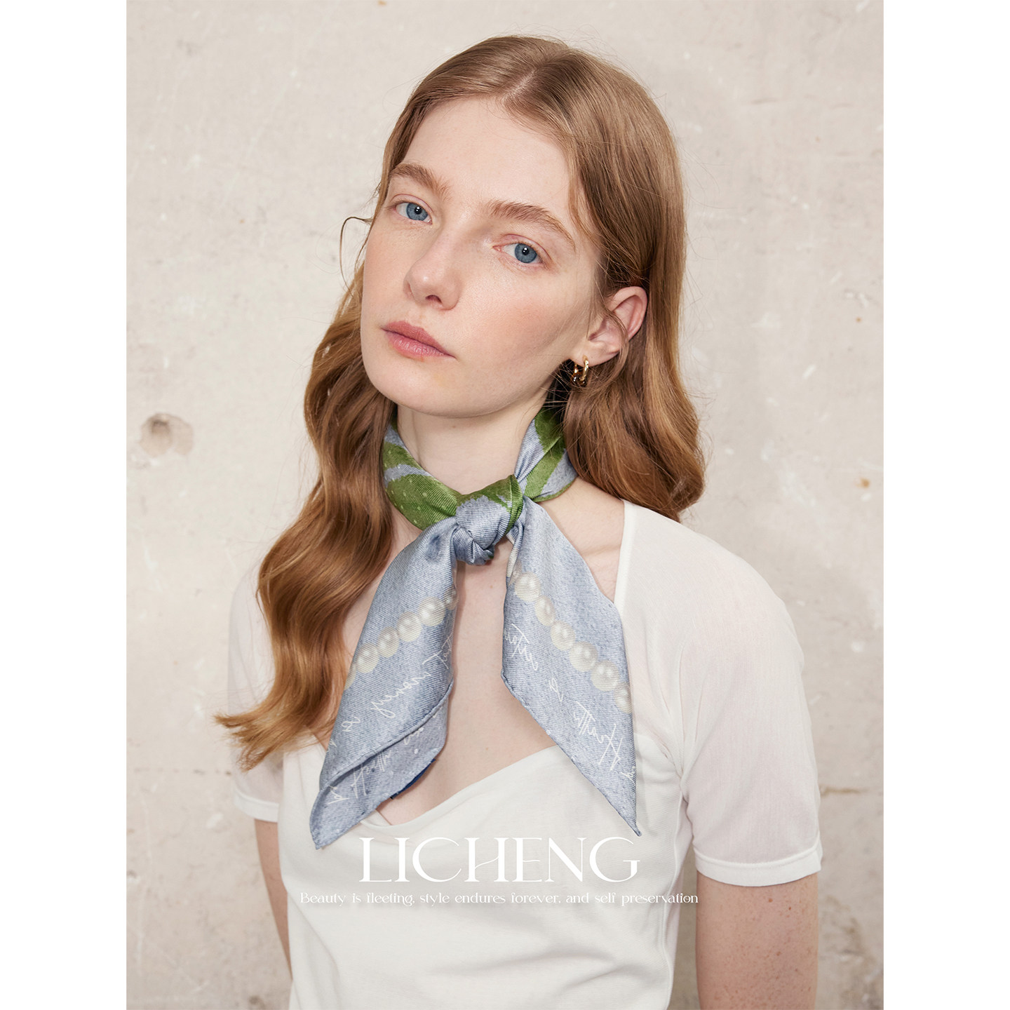 礼诚 珍珠郁金香高级感提花100%真丝丝巾女斜纹手卷印花方巾头巾