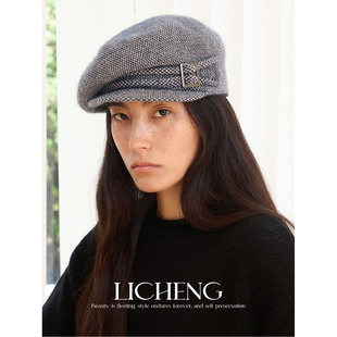 礼诚 复古法式浣熊毛羊毛混纺报童帽女秋冬加厚保暖针织贝雷帽子