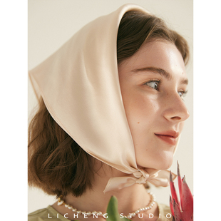 装 女士春秋薄款 饰领巾百搭桑蚕丝丝巾 纯色真丝缎面小方巾 礼诚