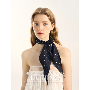 礼诚 基础款黑色波点真丝丝巾优雅百搭菱形巾桑蚕丝防晒围巾头巾