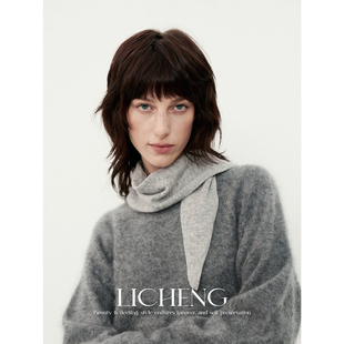 礼诚 北欧小众秋冬山羊绒纯色三角巾围巾女护颈针织情侣羊毛围脖