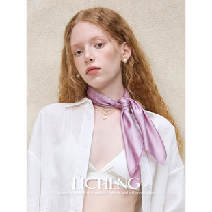 礼诚 优雅高级感纯色100%真丝方巾春夏系脖丝巾女头巾抹胸 法式