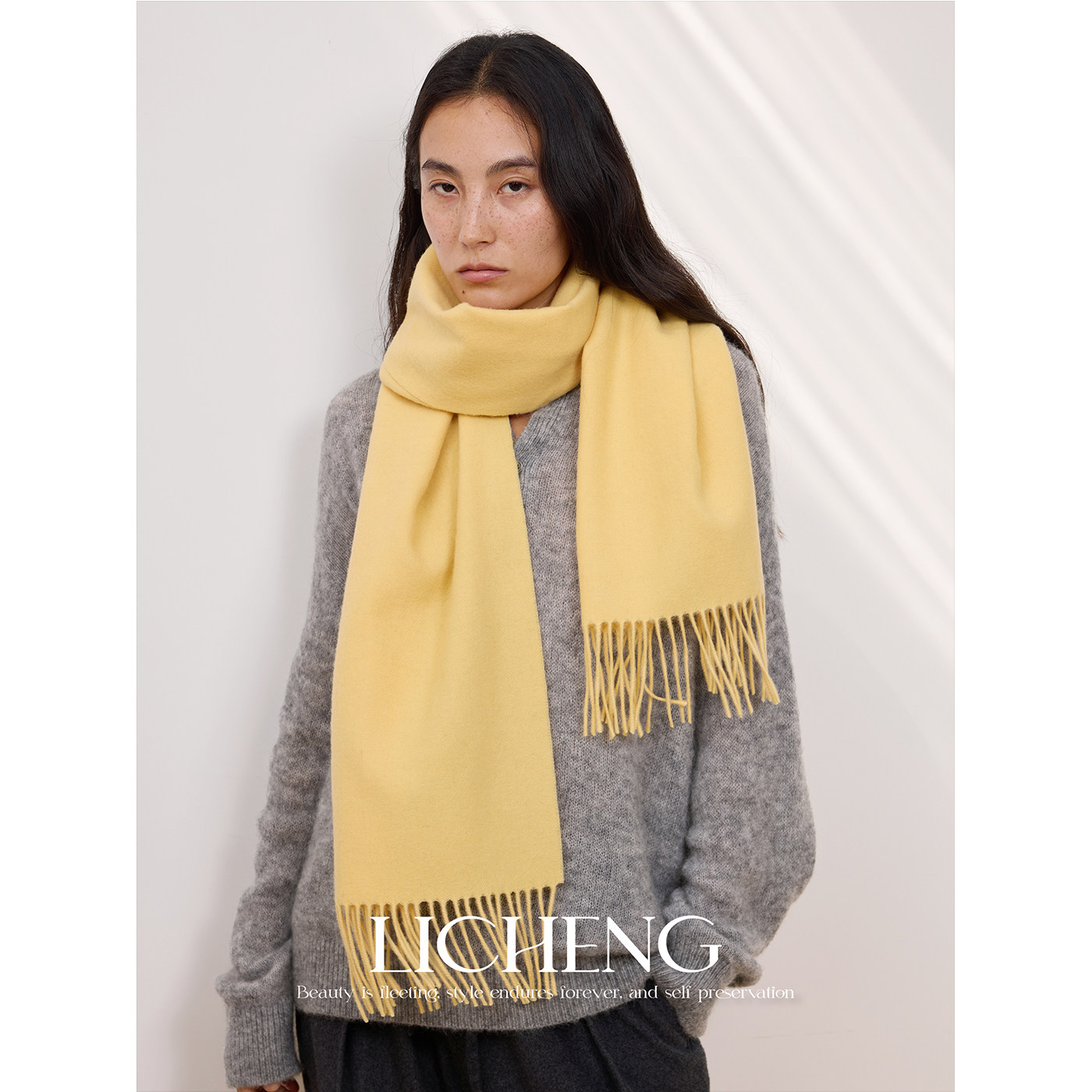 100%绵羊毛围巾温暖绒感外搭披肩