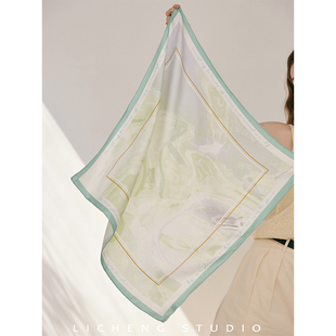 礼诚原创 渐变桑蚕丝真丝大方巾女春夏防晒头巾送礼丝巾 须臾绿意